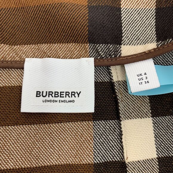 BURBERRY LONDON Classic Nova Check Mini Skirt Brown Plaid Wool Size 2/36 Gold Bu - Picture 2 of 6